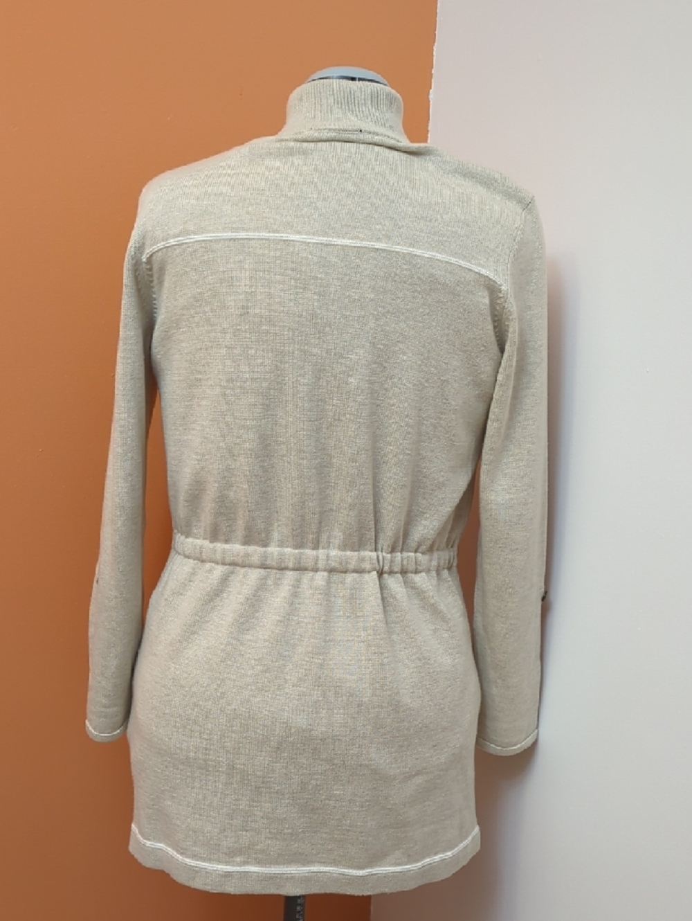 Olsen Zip-Up Knit Cardigan with Drawstring Waist - Picture 3 of 11